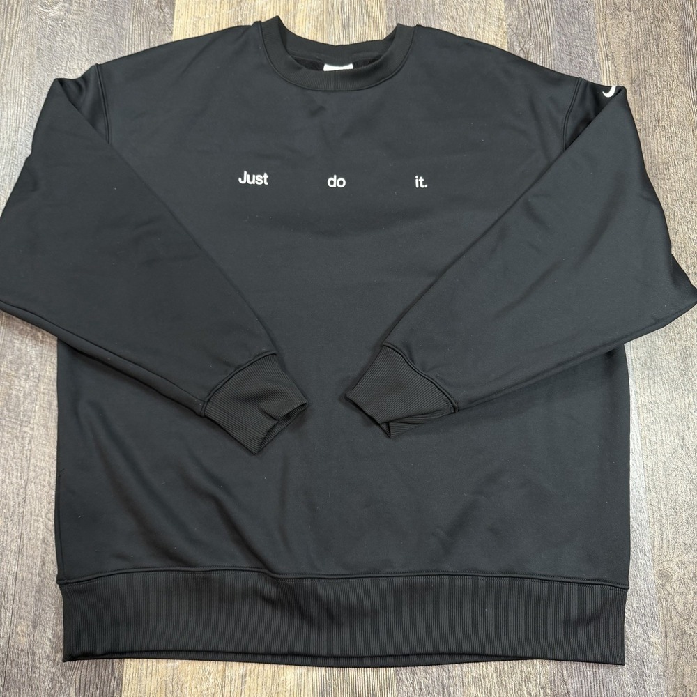 Nike Womens Therma Fit "Just Do It" Oversized Crewneck Sweatshirt Black Size M